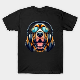 Grinning Bloodhound as Smiling DJ with Headphones T-Shirt